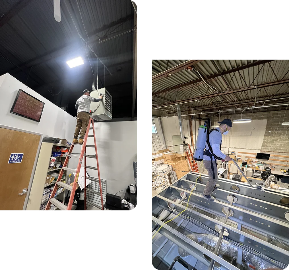 A ladder and some stairs in an industrial building