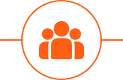 A group of people in an orange circle.